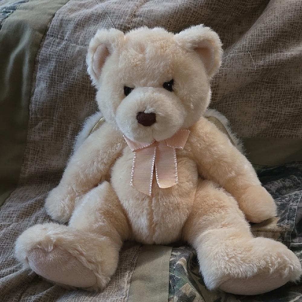 TY  Large Cream Angel Teddy Bear with Bow Heaven